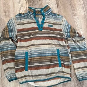 Cinch Blue and Brown Striped Crewneck Sweater